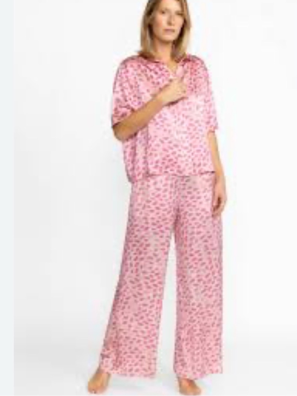 Johnny Was Brooklyn silk Pajama Set - Relaxed Short Sleeve Top & Wide Leg Pants